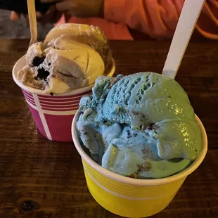 Large pink cup and medium yellow cup