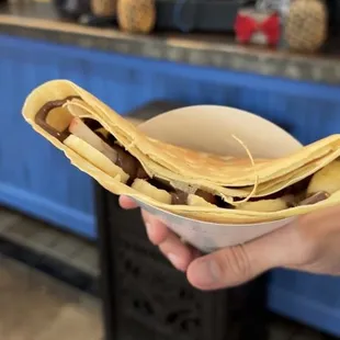 Regular crepe with banana strawberries and Nutella