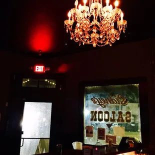 a chandelier hanging from the ceiling