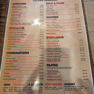 a menu for a mexican restaurant