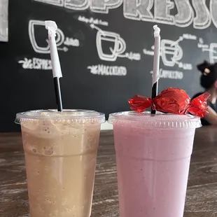 Espresso frap and strawberry Very Berry Smoothie