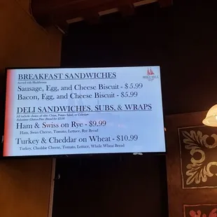a menu displayed on the wall