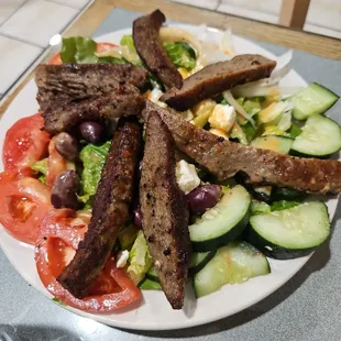 Large Greek salad with gyro meat