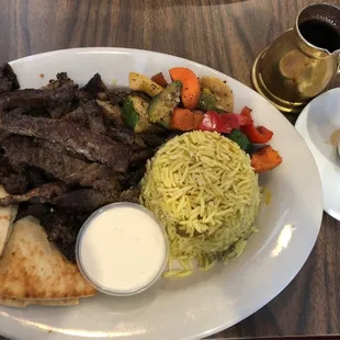 Beef Shawarma Plate with Turkish coffee