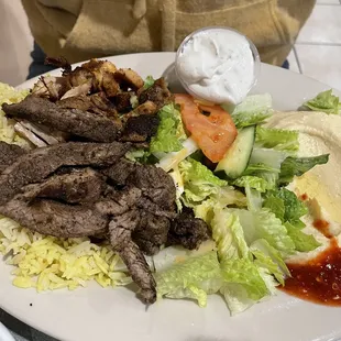 1. Chicken Shawarma, Beef Shawarma , Hummus, Rice, Greek Salad, and Pita Lunch