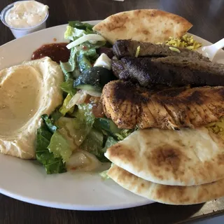 3. Chicken Breast, Gyro Meat, Hummus, Rice, Greek Salad, and Pita Lunch