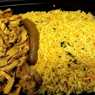 a plate of chicken and rice