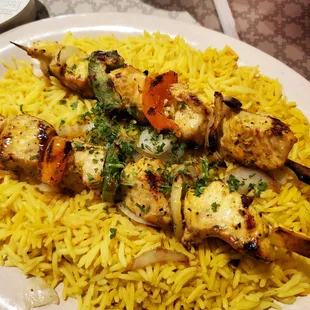 Chicken Kababs with Yellow Rice