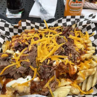 Billy cheese fries.  Damn a lot of food.  Great and a little bite to it.  You won't leave hungry.