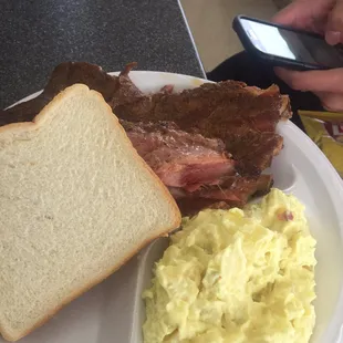 Rib plate with potato salad at Holy Smoke BBQ