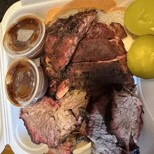 Brisket, ribs, homemade pickles