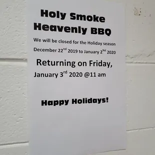 Holiday hours