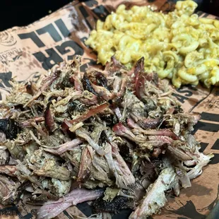 pulled pork, macaroni and cheese