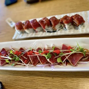 Red Dragon (top) and Bluefin Tataki (bottom)