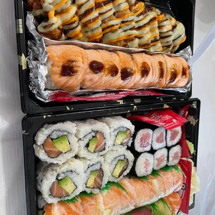 a variety of sushi and rolls