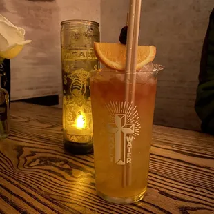 a glass of water and a glass of lemonade