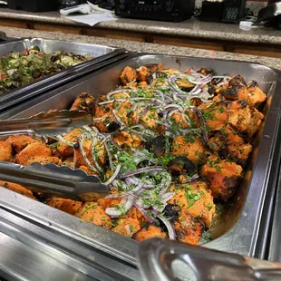 a buffet of food