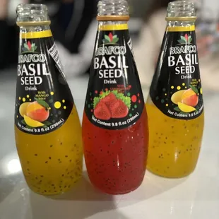 Strawberry and mango basil seed drinks