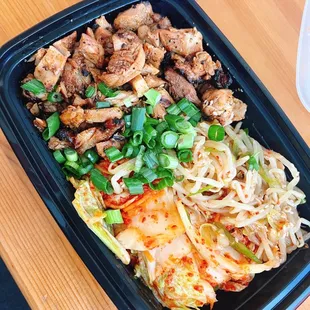 BBQ Chicken Bowl with Bean Sprouts and Kimchi