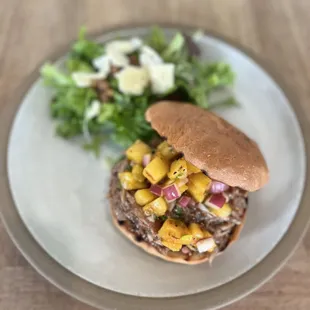Kalua Pork Sandwich Special with pineapple salsa