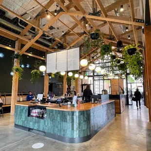 the interior of a modern restaurant