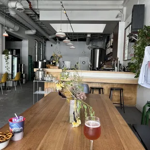 a glass of beer on a wooden table