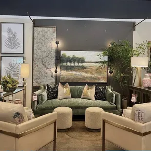 Versatile Rowe sofa and two buttery leather chairs.