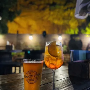 Beer and Aperol Spritz in back patio