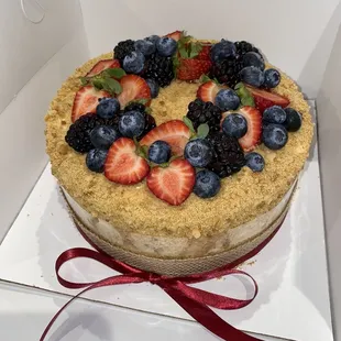 Traditional Honey Cake with berry wreath