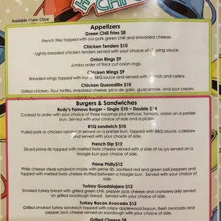 the menu for the restaurant