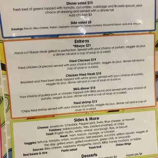 the menu for the restaurant