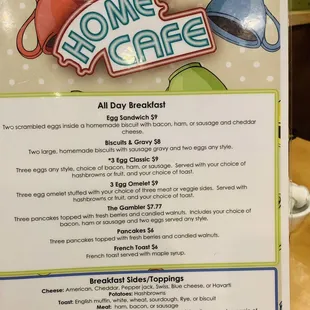 the menu for the restaurant