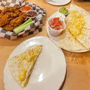 Quesadillas and Chicken Wings