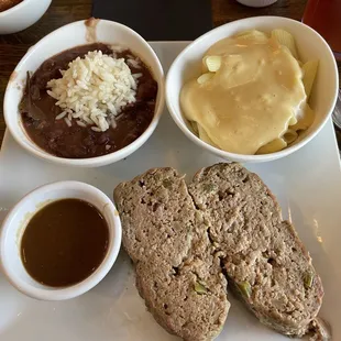 Meatloaf, mac &amp; cheese, red beans, Red Beans and Rice