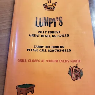 a menu for a restaurant