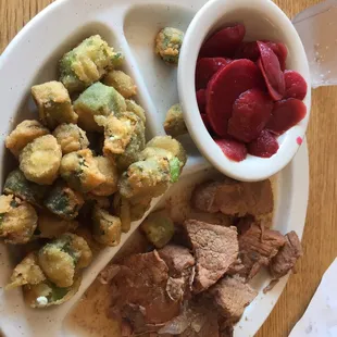 Cold canned beets, greasy okra and stewed mysterious meat