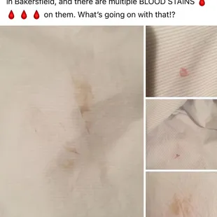 Blood stains on brand new bedsheets bought at home goods on stockdale in Bakersfield.