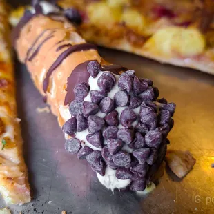 a slice of chocolate covered pizza