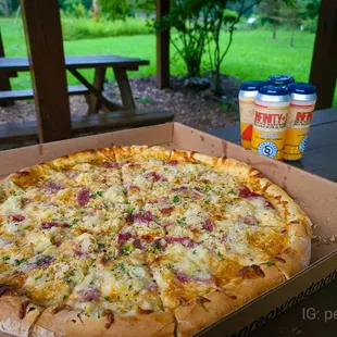 a beer and picnic table