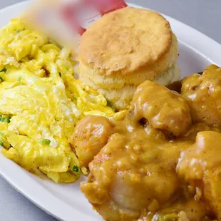 Susan's Special (2 Scrambled Eggs with Cheese and Onions, Potatoes &amp; Gravy and Fluffy Biscuit)