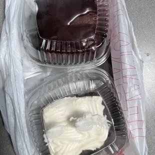 Chocolate cake and carrot cake, look at that cream cheese frosting, yum