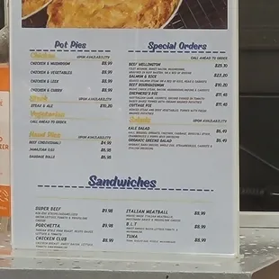 Currently the menu on the counter