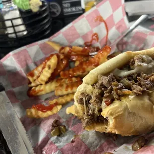 Philly cheese steak cut from real beef steak
