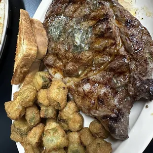 Ribeye Steak, Fried Okra, &amp; Texas Toast