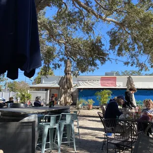 Back shot of building from outside eating area