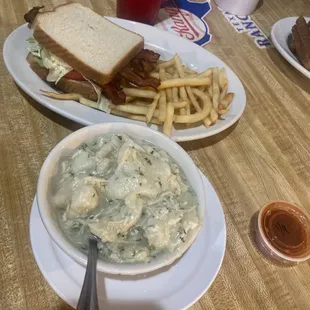 BLT w/fries and Chicken and Dumplings