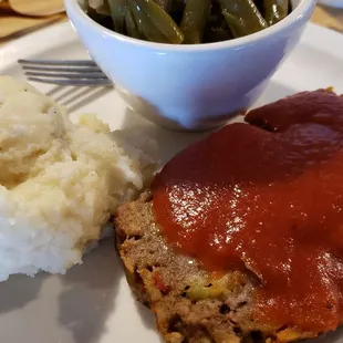 Homemade meatloaf, two sides.  TASTY!