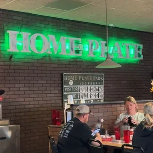 Restaurant name sign inside