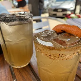 Grapefruit rhubarb margarita and grilled grapefruit Paloma