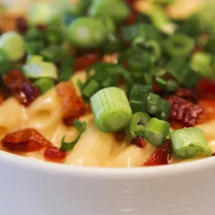 Mac and Cheese.  Four cheeses, bacon, green onions.  So yummy!